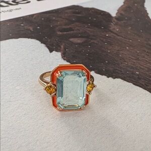 💎 Elegant Art Deco Cocktail Ring Sky Blue Topaz w/Citrine Accent Stones • Size 9